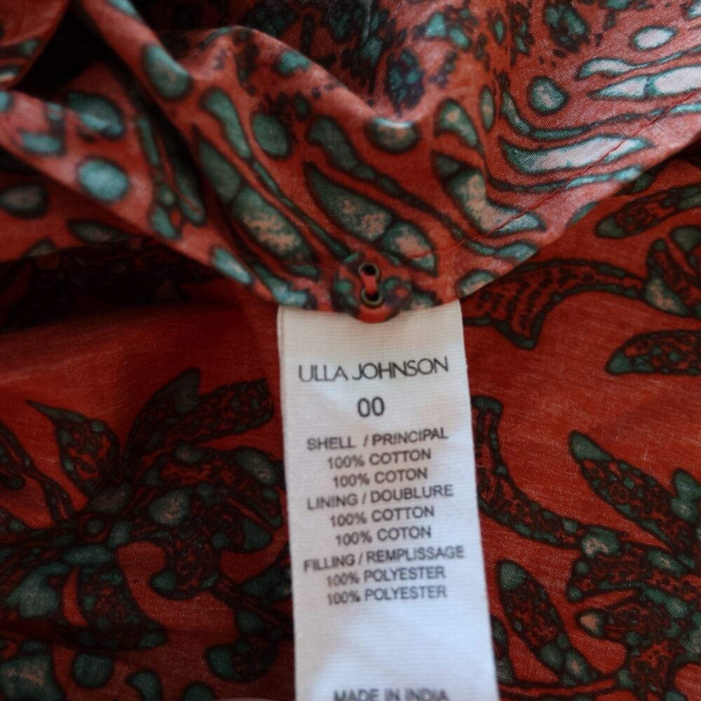 ULLA JOHNSON Ria Gathered Printed Cotton Poplin Mini Dress In Clementine Size 00 - Picture 12 of 15